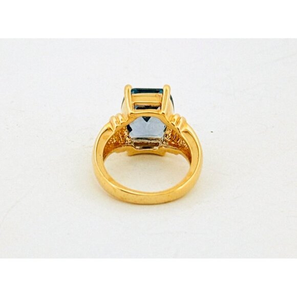 Estate Gold Plated Sterling Silver Blue Topaz Ring Size 5, 925, 5.7g Stunning - Picture 3 of 10